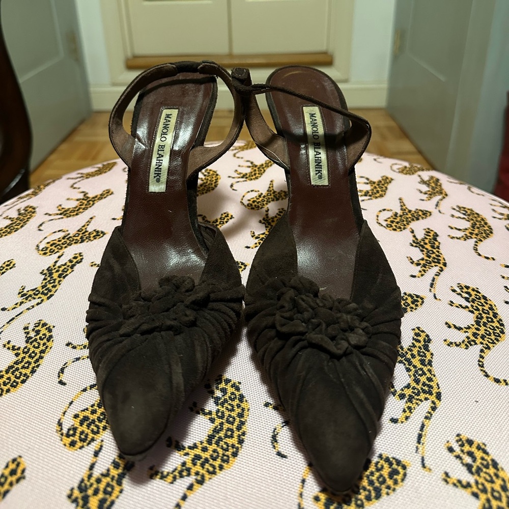 Manolo Blahnik Dark Brown Suede Heels